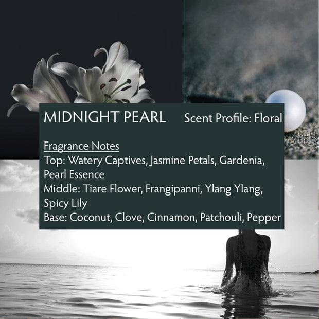 Raw Spirit Midnight Pearl perfume is inspired by evenings on the tropical shores of Bali, when the warm air is filled with the intoxicating scent of blooming petals and burning incense, as the moon illuminates the South Seas.