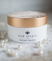 Raw Spirit Mystic Pearl Scented Body Butter is a rich floral scented moisturizer with notes of clove, cinnamon, frangipani, and jasmine.
