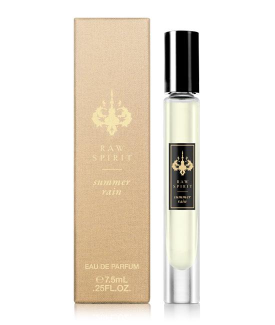 Raw Spirit Summer Rain unisex perfume is a refreshing citrus fragrance with kaffir lime and grapefruit with a burst of orangeflower and jasmine petals, anchored in a base of premium Haitian vetiver and cedarwood.