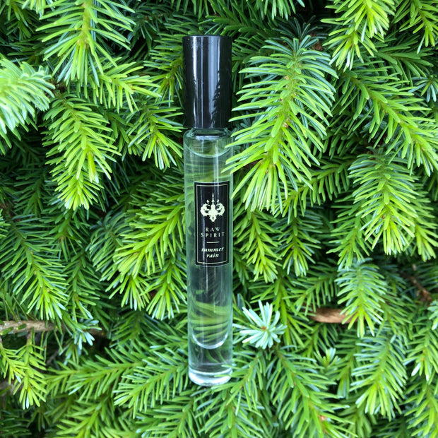Raw Spirit Fragrances Fresh Rollerball unisex perfume set features Eau de Parfum rollerballs of the fresh, citrus scents Summer Rain and Bijou Vert.